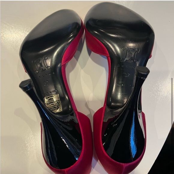 Céline Red Satin Crystal Embellished
D'orsay Peep Toe Pumps Size 37 - Picture 5 of 6